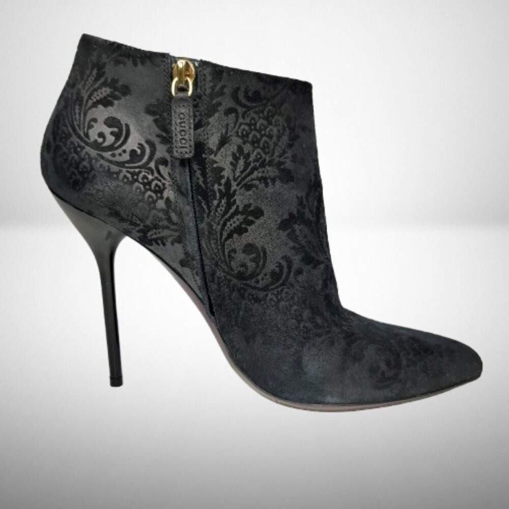 Gucci Black Embossed Suede Ankle Boots - Size 37.5 - Picture 3 of 13